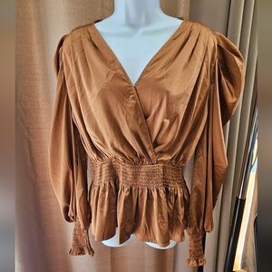 NWT Glam GT4468 Puff Sleeve Smocked Wrap Blouse – Rustic